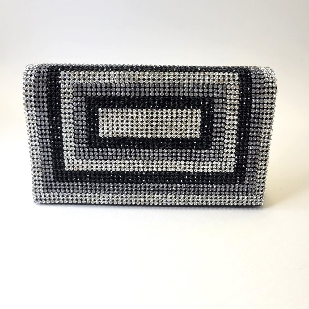 Black Silver Flap Clutch Purse with Rhinestones Formal Envelope Clutch Purse